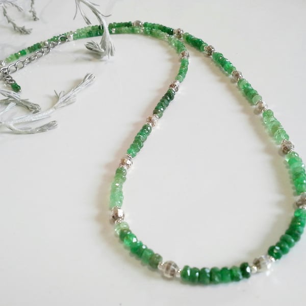 Faceted Shaded Emerald Sterling Silver Necklace 