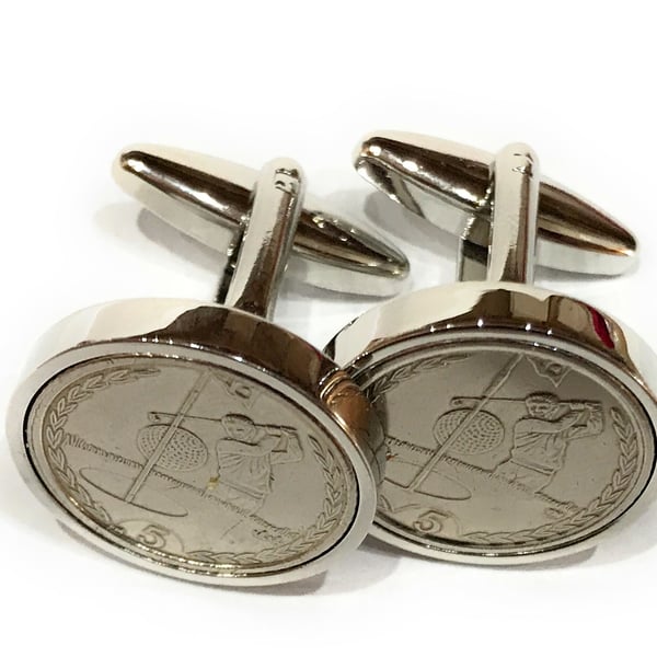 Golf cufflinks in silver plated cufflink backs - Golf ball cufflinks with real c