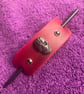 Dyed Red Leather Hair Stick Barrette - Skull centre and 2 Dark Purple Gemstones