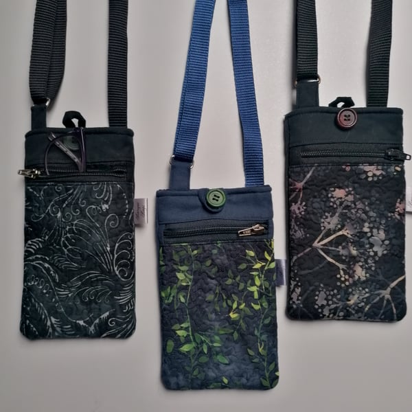 Batik Print Crossbody Phone Cases with zipped pocket - 3 Options