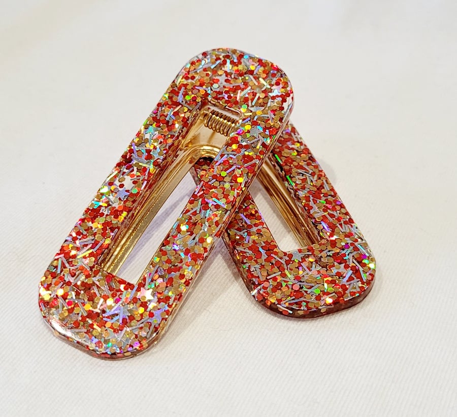 Christmas Red Hairclips Chunky Glitter Clip Barrette Hair Accessories Sparkle