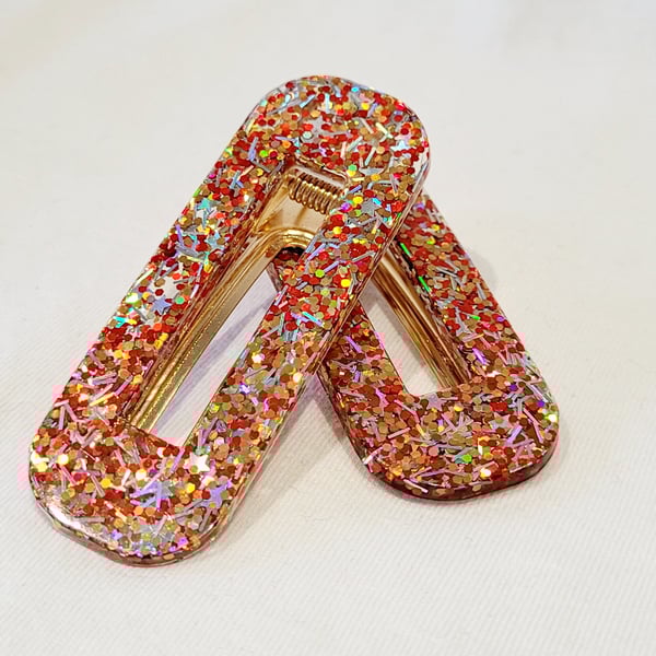 Christmas Red Hairclips Chunky Glitter Clip Barrette Hair Accessories Sparkle