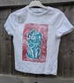 Handprinted lino Jester cat upcycled small cropped tee  - Image 2