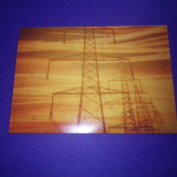 Power Lines, A4 unframed ,mounted, free hook & easel, ref 5279, free shipping