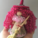Witch Fairy Doll Decoration - Folded Book Art - Pink
