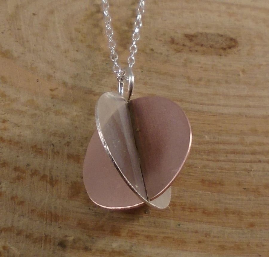 Sterling Silver and Copper 3D Circle Necklace