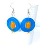 Colourful Boho Upcycled Earrings Acrylic & Vintage Glass Bead Blue & Yellow