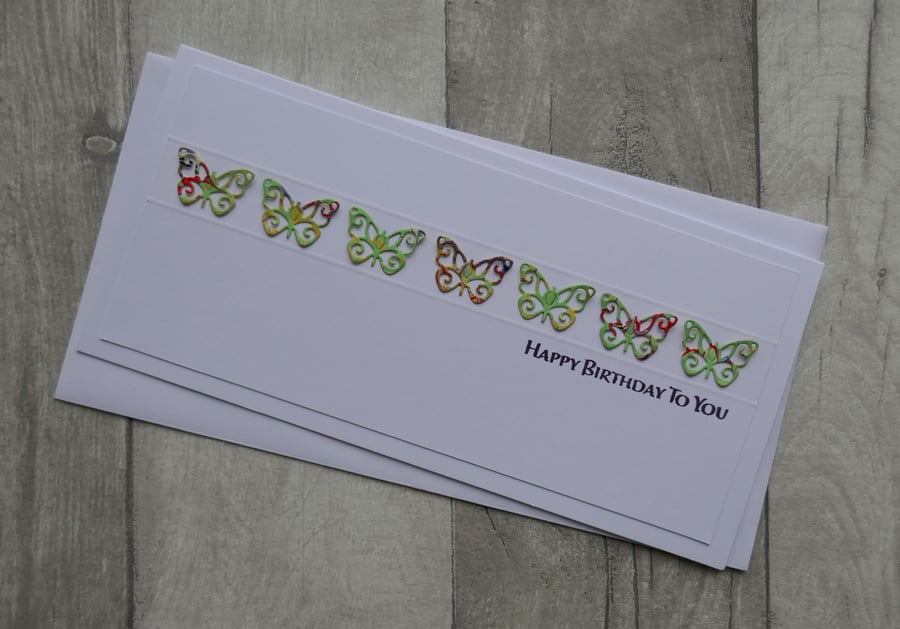 Green, Red, Yellow and Purple Butterflies - Happy Birthday to You - Card