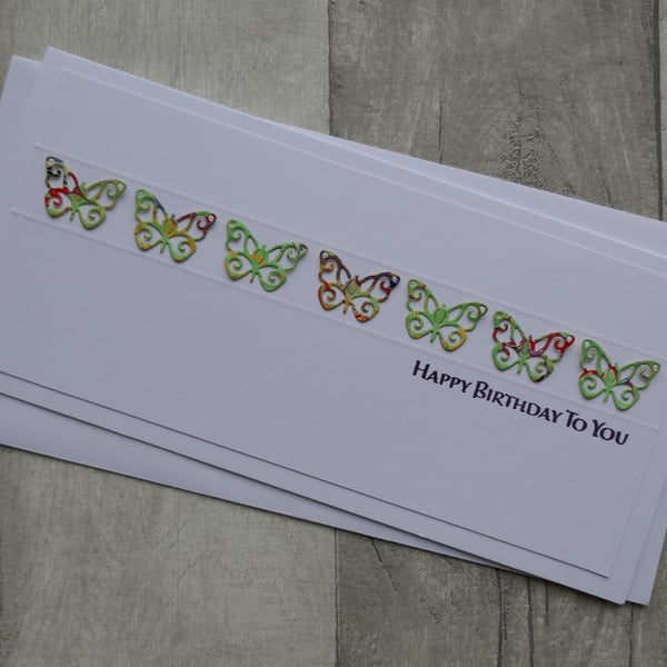 Green, Red, Yellow and Purple Butterflies - Happy Birthday to You - Card