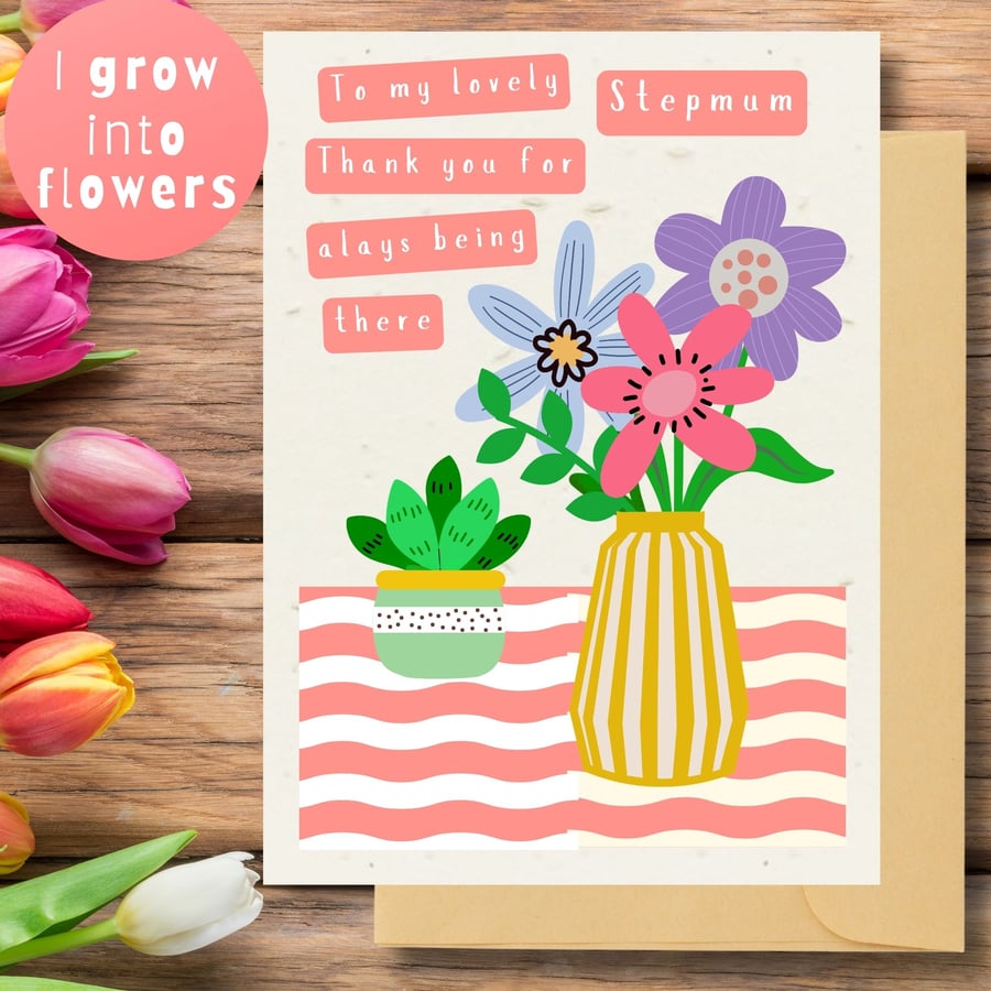 Plantable Stepmother's Day Card Card, Wildflower Seed Paper, Ecofriendly