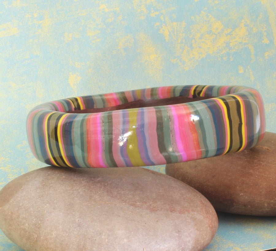 Artisan - Designer Chunky Bangle - Mauves and Carmines in Polymer Clay