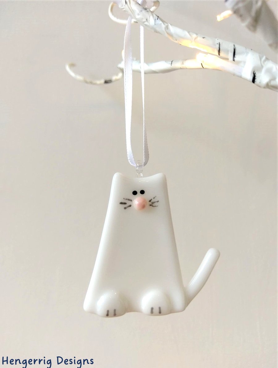 White Fused Glass Cat