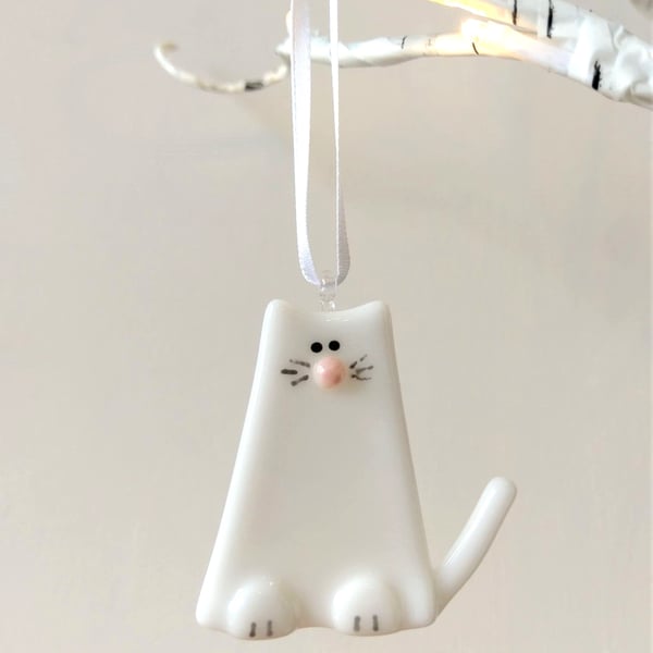 White Fused Glass Cat