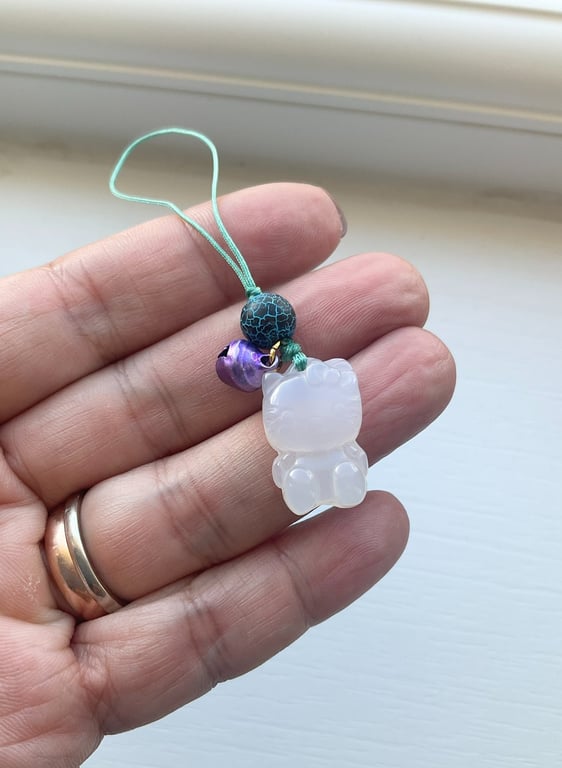 Kawaii Hello Kitty Natural Agate Mobile Phone Charm