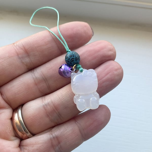 Kawaii Hello Kitty Natural Agate Mobile Phone Charm