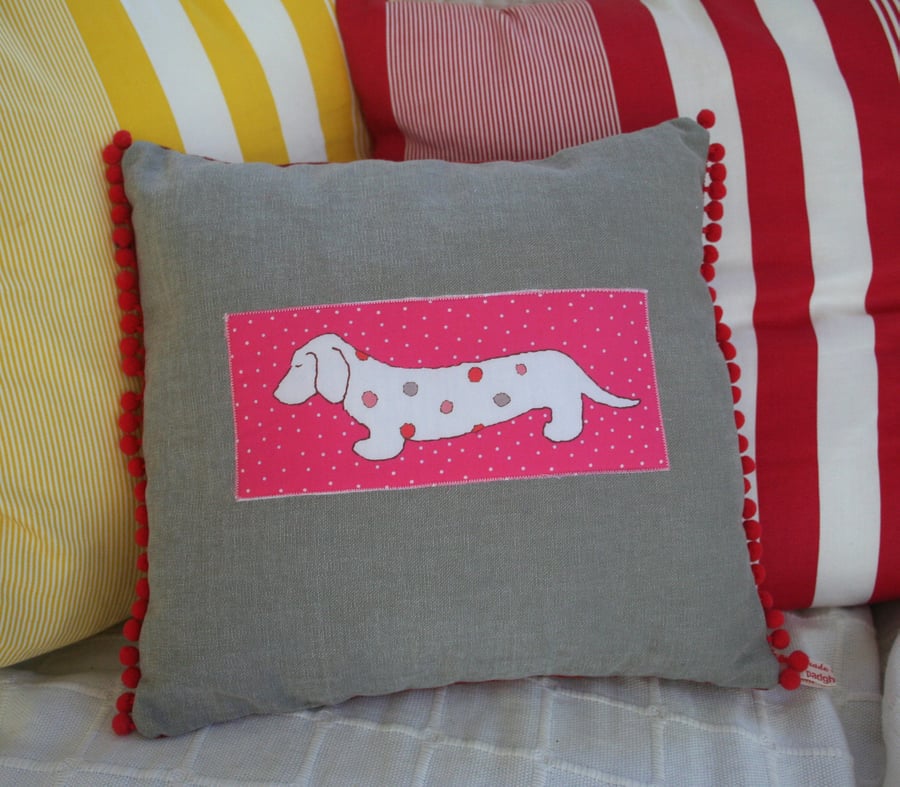 Dachshund Sausage Dog Handmade Cushion In Pink