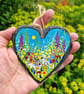 Summer Floral Hand-painted Slate Heart hanger by Jackie Reynolds