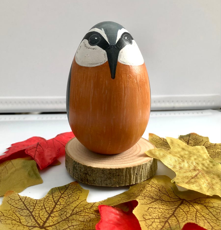 Nuthatch hand painted wooden egg ornament