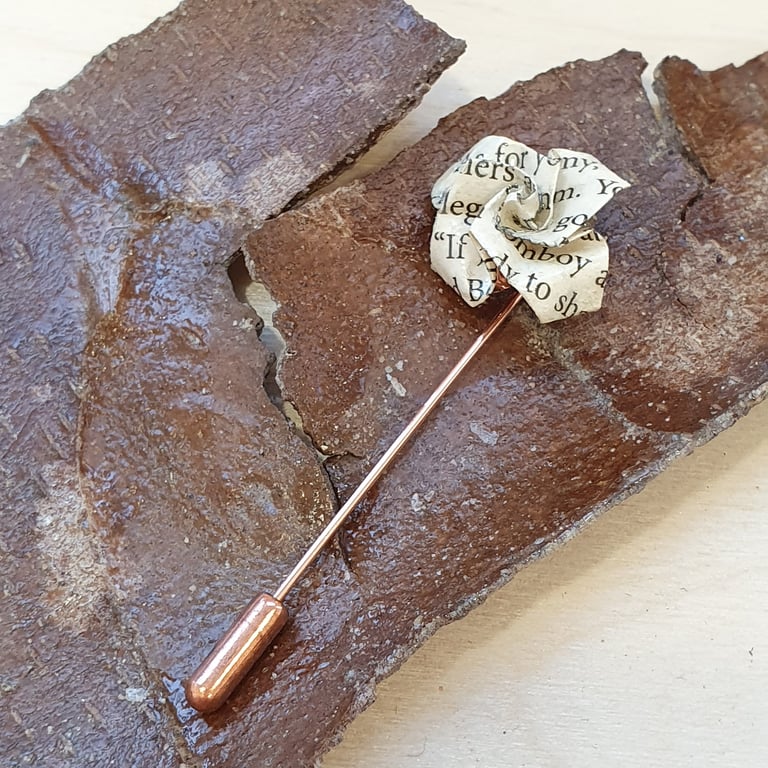 Handmade Little Women Book Page Origami Flower Pin: Victorian Style Brooch