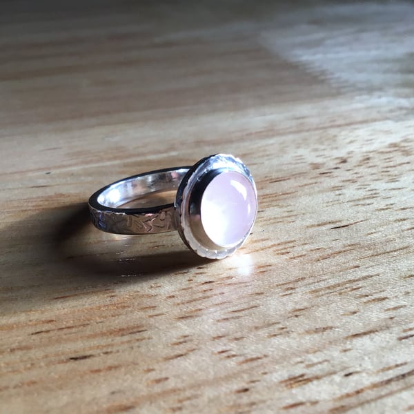 Natural Rose Quartz Sterling and Fine silver gemstone ring (10mm)