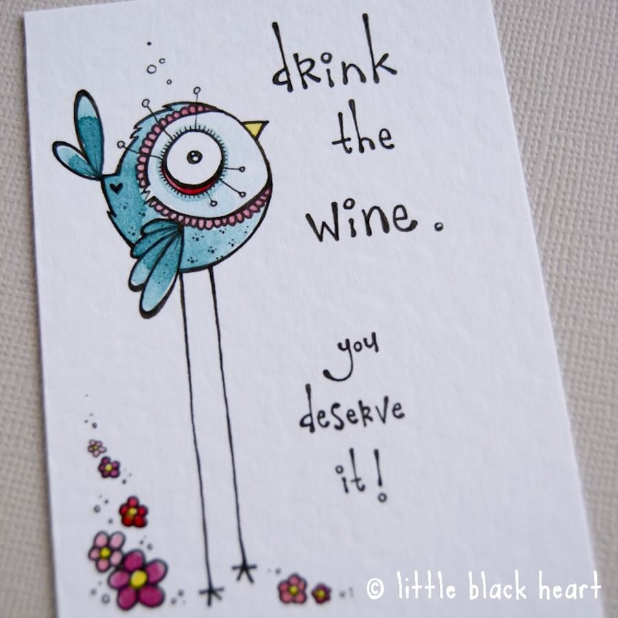 rewarding wine bird - original aceo