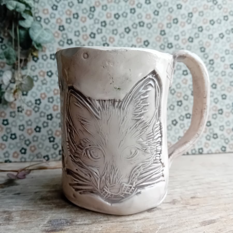 Ceramic handmade coffee mug wonky fox