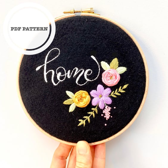 PDF Hand Embroidery Pattern, Home, Floral Embroidery, Needlepoint, Digital
