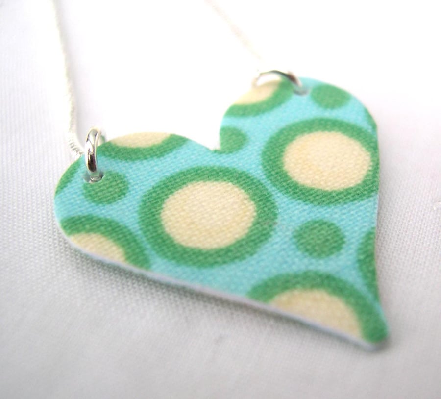Amy Butler Hardened Fabric Heart Necklace in Aqua