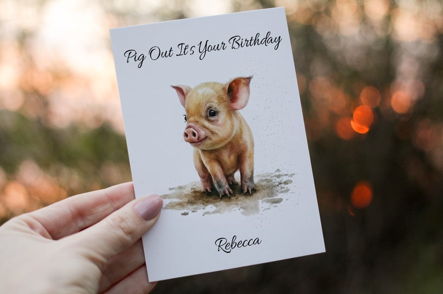 Pig Out it's your birthday Card, Pig Birthday Card, Card for Birthday, Pig Card