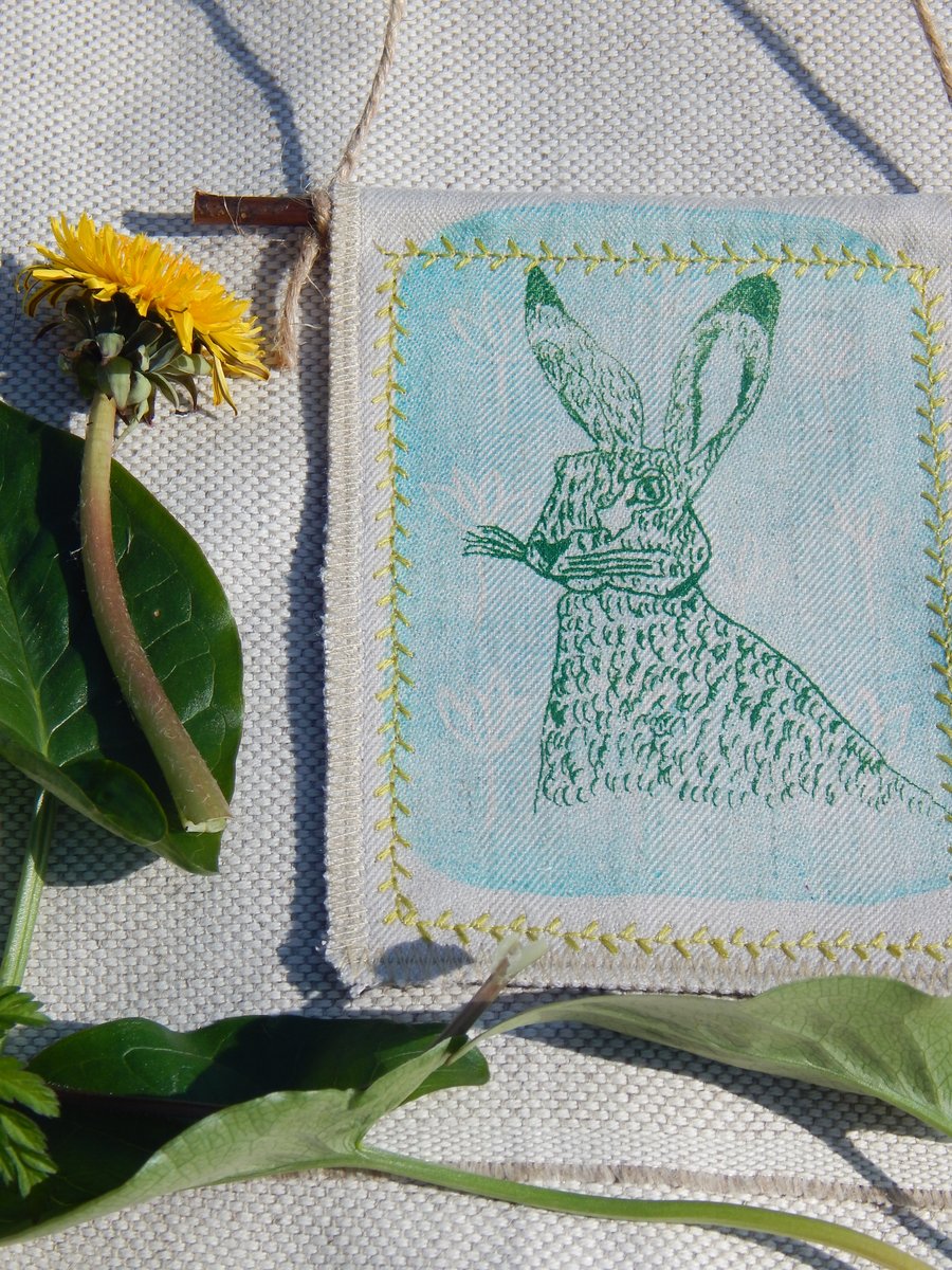 Fabric Hare hanger on willow - teal