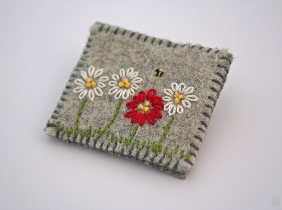 Flowers And A Bee Brooch