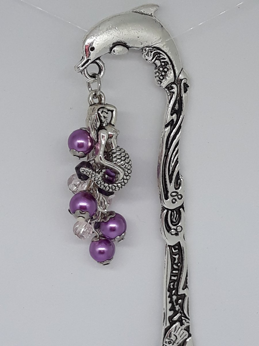 DP34 Dolphin bookmark with mermaid and purple beads