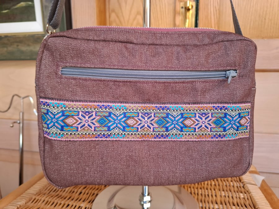 Plum denim and braid bag