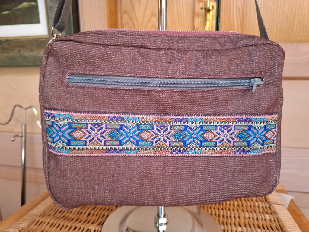 Plum denim and braid bag