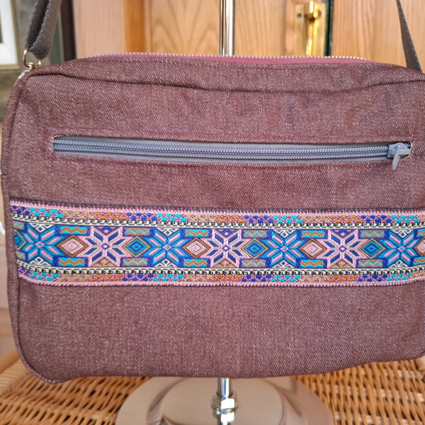Plum denim and braid bag