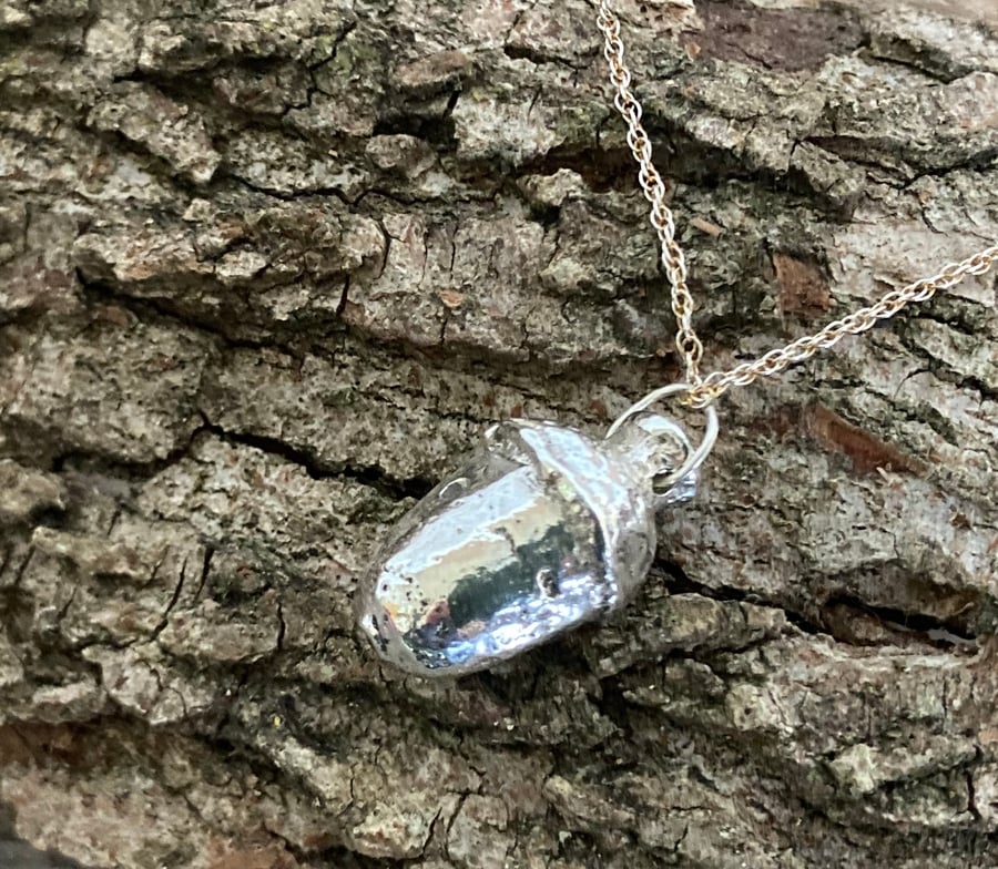 Solid silver acorn pendant - hallmarked