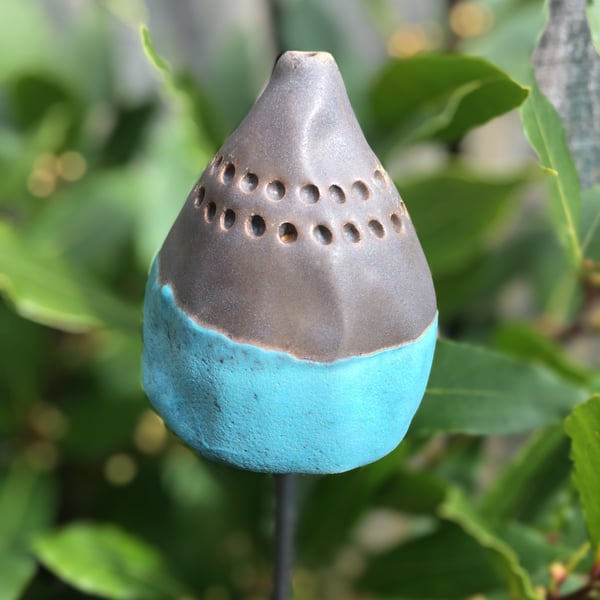 Ceramic garden stake, handmade garden art, indoor or outdoor garden stake