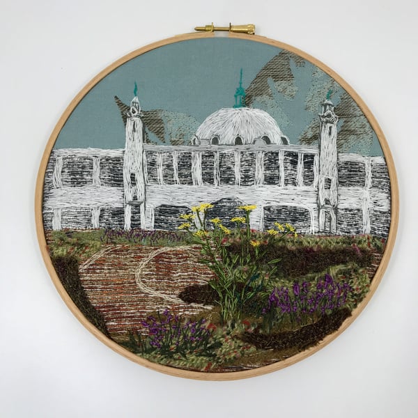 Embroidered hoop picture of the Spanish City, Whitley Bay