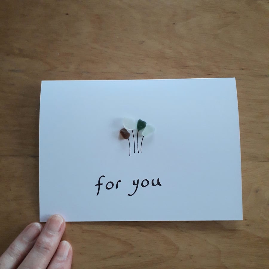 Sea Glass Cards, Unique Handmade with Glass Flowers for any occasion