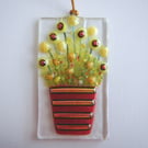 Artist made Fused Glass Flowers Suncatcher.
