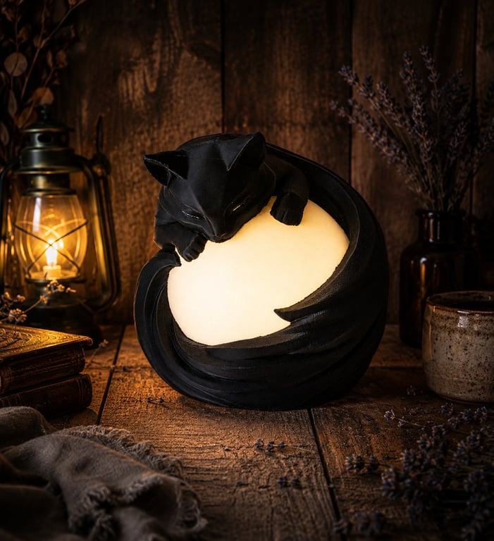 Moon Cat Lamp – Remote Control RGB Night Light USB Ambient Lamp 3D printed
