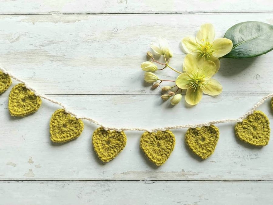 Lime Green Crochet Heart Garland
