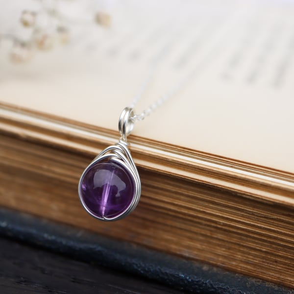 Amethyst Necklace Wire Wrapped in Sterling Silver