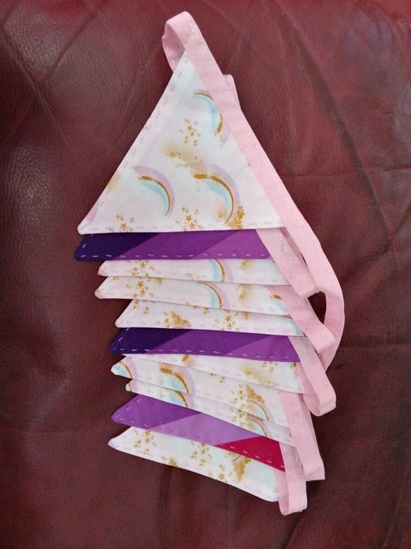 mini bunting handmade in a pink rainbow theme.