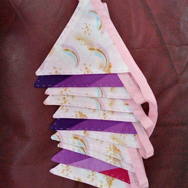 mini bunting handmade in a pink rainbow theme.