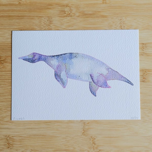 Plesiosaurus,  dinosaur art print, watercolour galaxy 