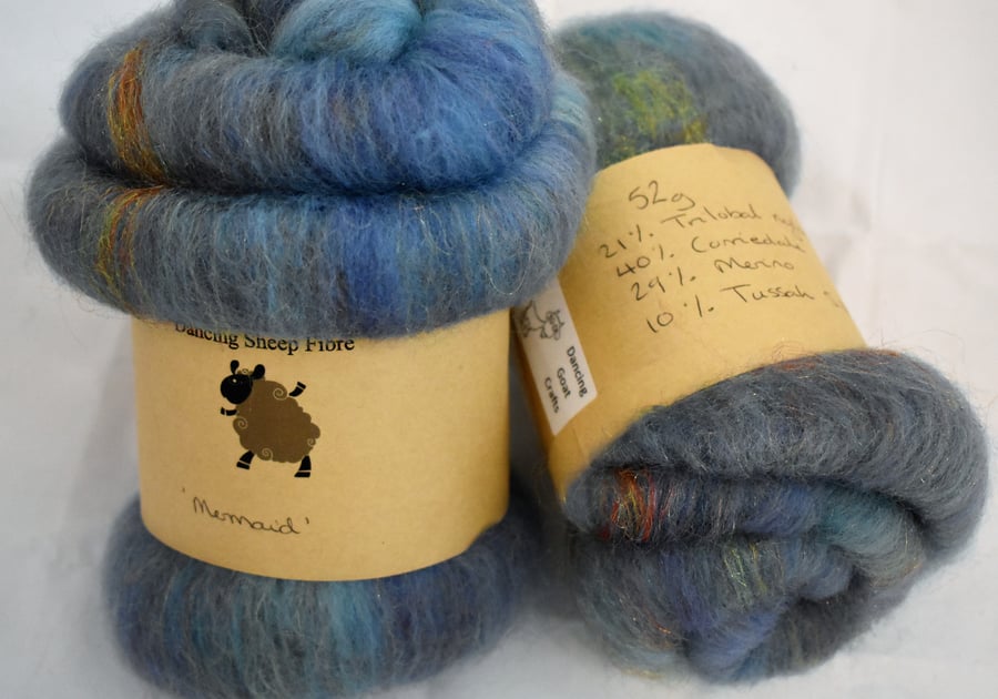 All natural hand blended batt for spinning or felting 'Mermaid'