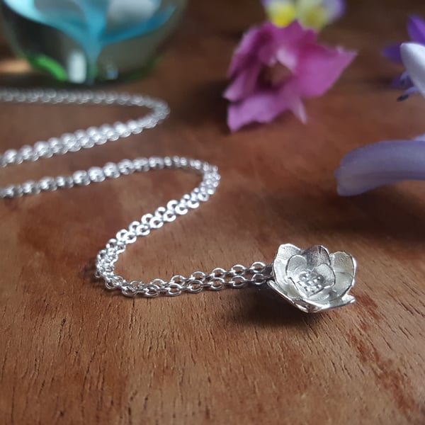 Flower Necklace - Sterling Silver Blossom Necklace 