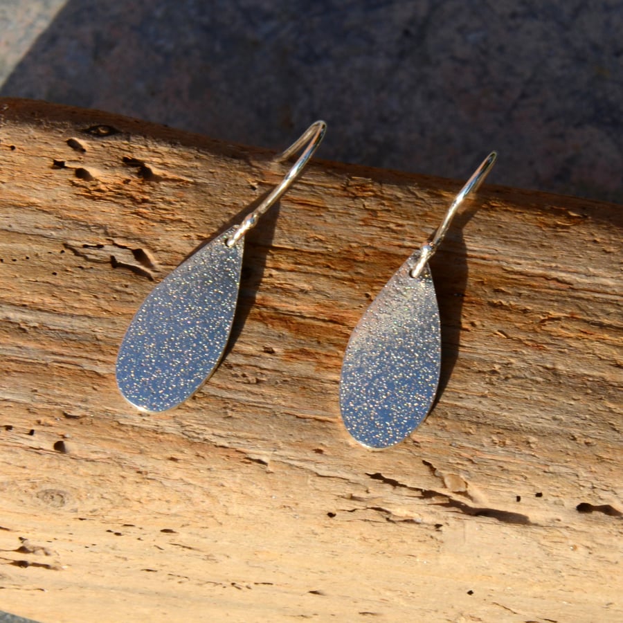 Sterling silver textured sparkly teardrop earrings