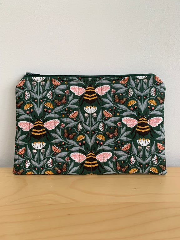 Bee Print Fabric Quilted Organiser Pouch
